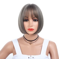 synthetic bob wigs with bangs short straight middle hairline wigs for black women brown blonde grey bob wig