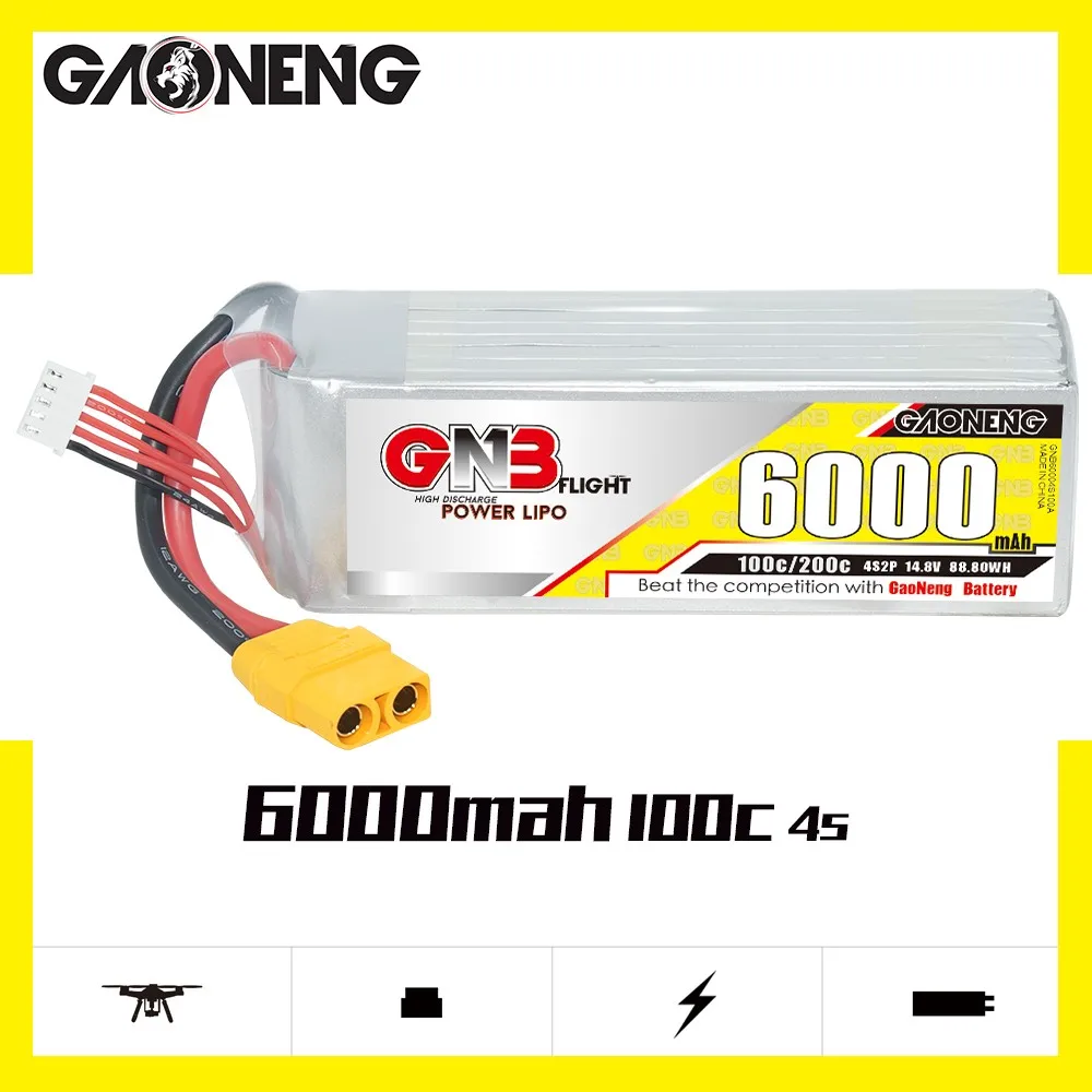 Gaoneng GNB 4S2P 14.8V 6000mAh 100C Lipo XT90