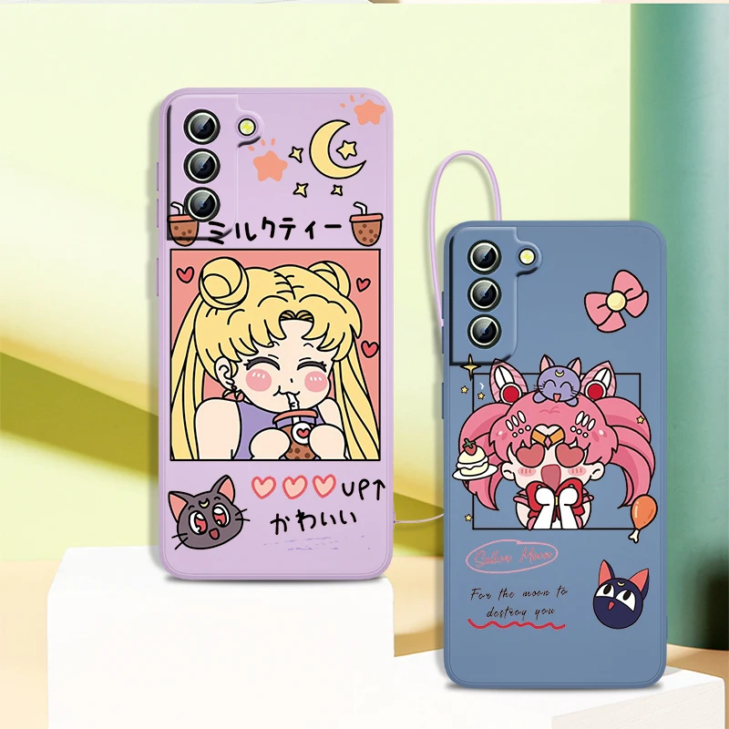 

Sailor Moon Love Phone Case For Samsung Galaxy S21 S22 Pro S20 FE S10 Note 20 10 Plus Lite Ultra Liquid Rope Cover