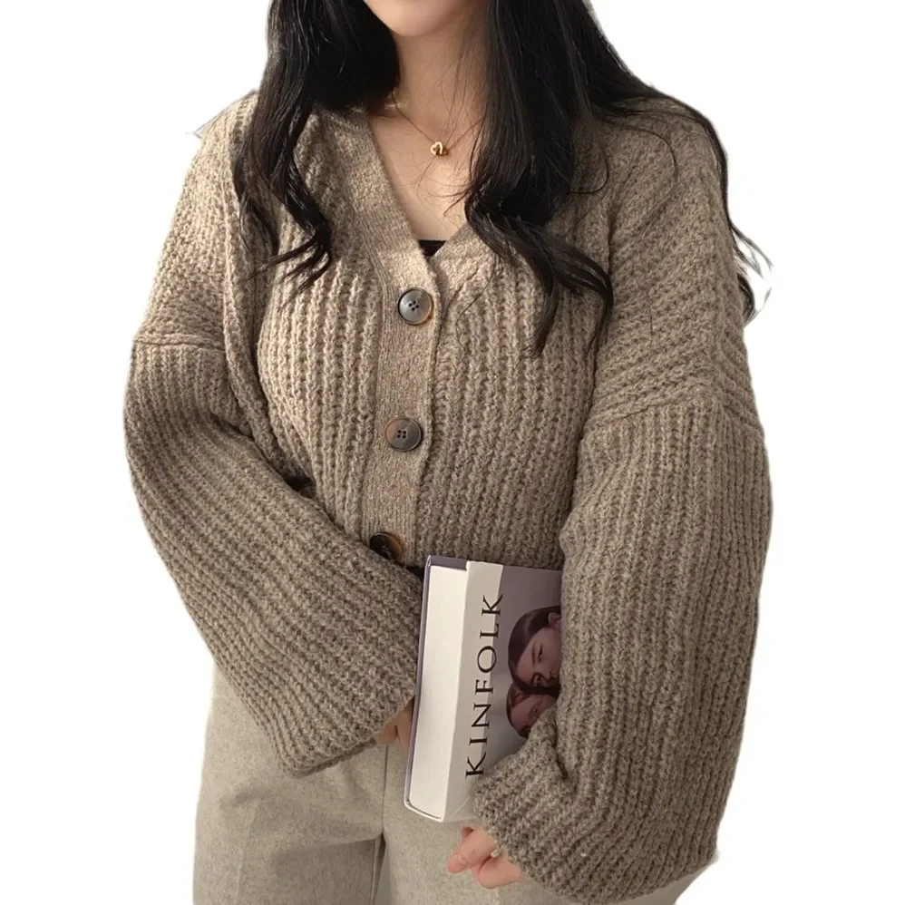 ChicОсенне-зимний универсальный женский свитер куртка свободного покроя большой