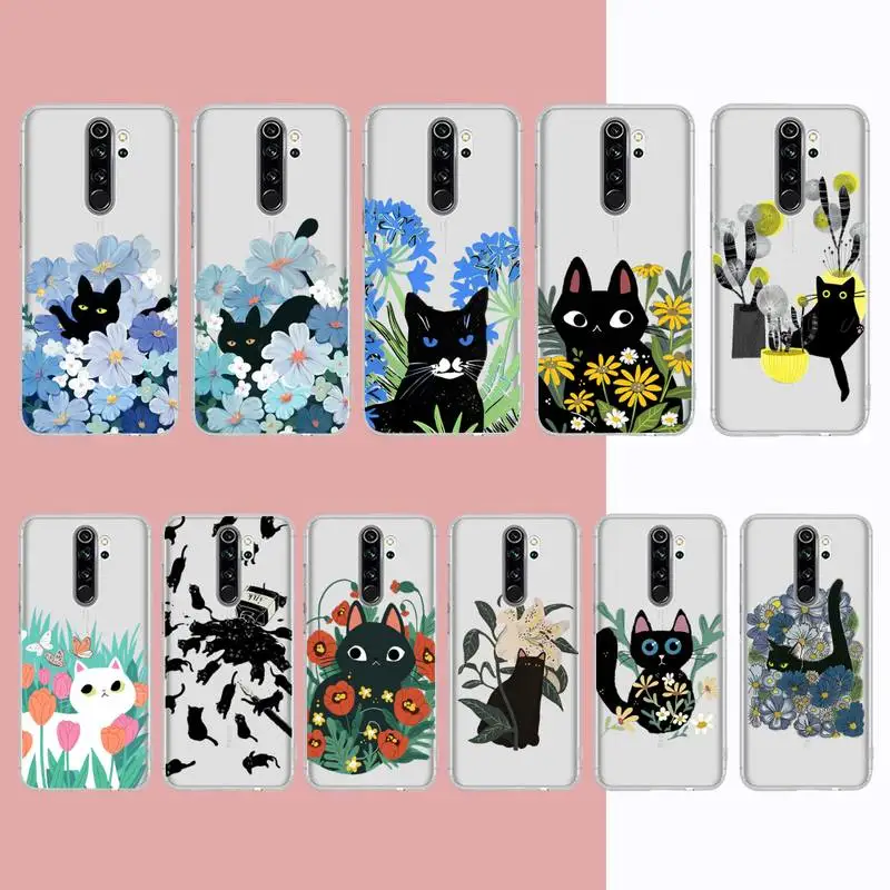 

Cute Cartoon Black Cat Phone Case for Samsung S20 S10 lite S21 plus for Redmi Note8 9pro for Huawei P20 Clear Case