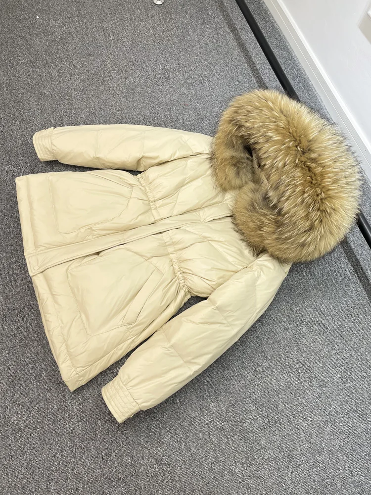 Waterproof Winter Women's Puffer Jacket 2023 Shiny Female Parkas 90% Duck Down Coat Hooded with Large Real Raccoon Fur