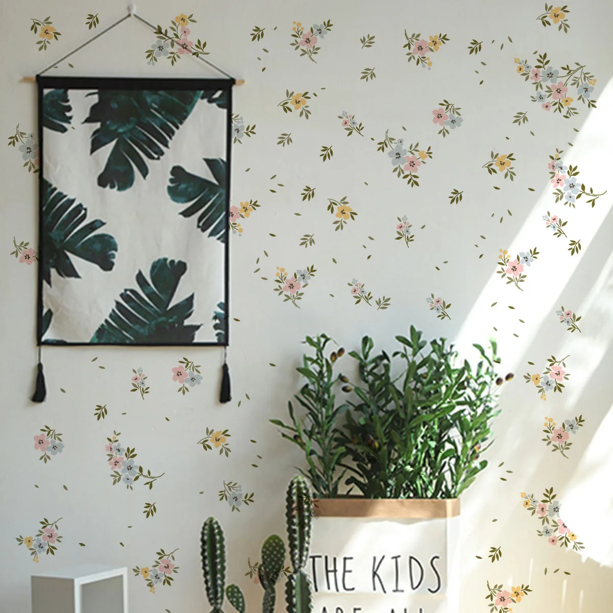 

Colorful flowers and plants background wall stickers living room bedroom decorative wall stickers set of 2-pack