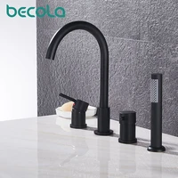 becola 4pcs brass bathroom bathtub faucet bath faucet deck mounted handheld tubtap cold hot mixer water tap with hand shower