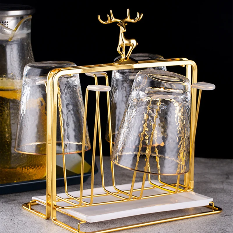 

Подставка для слива воды, роскошный стеклянный бытовой держатель для чашки с оленем, 6 чашек, кухонный инструмент для организации сушки