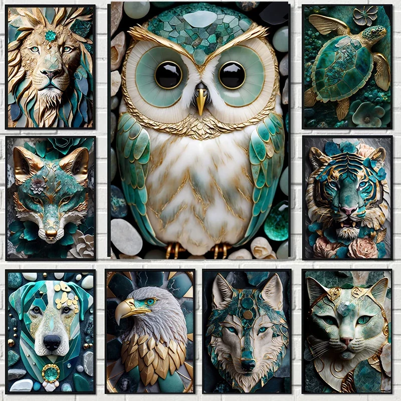 Абстрактная природа Kintsugi постер волк бонсай дерево черепаха нефритовая сова