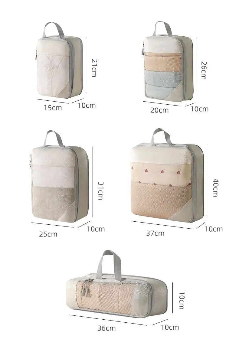 10PCS With Compression Portable Holiday Nylon Travel Waterproof Wear Resistant Storage Bag Packing Cube For Suitcase Organizer