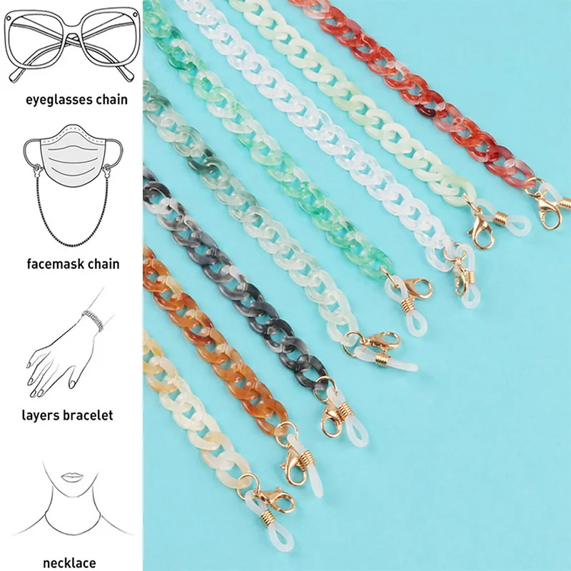 

2021 Fashion Amber Sunglasses Mask Holder Lanyard Necklace Student Colorful Acrylic Non-slip Glasses Chain Neck Strap for Women