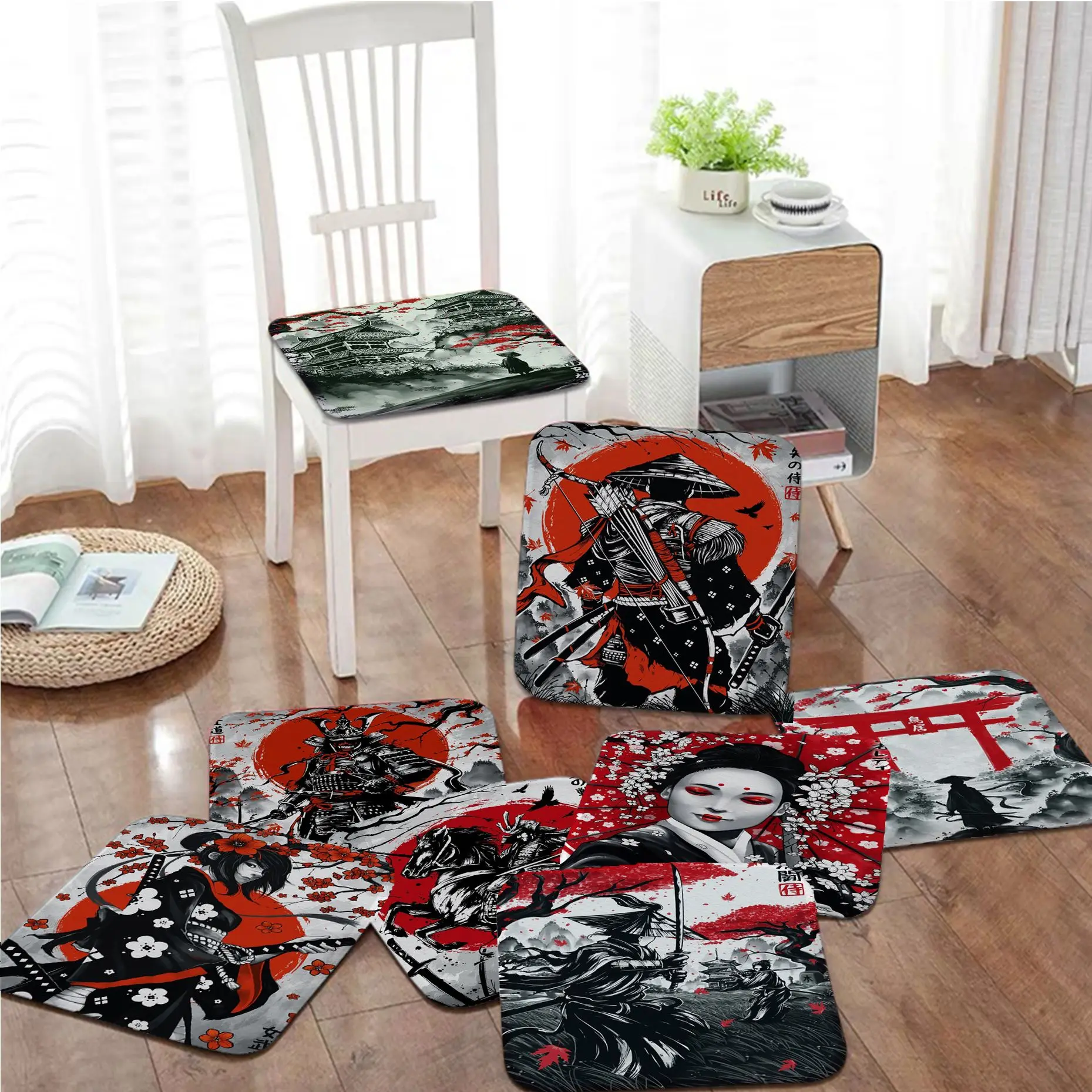 

Japanese Samurai Ukiyoe Tie Rope Chair Cushion Soft Office Car Seat Comfort Breathable 45x45cm Chair Cushions