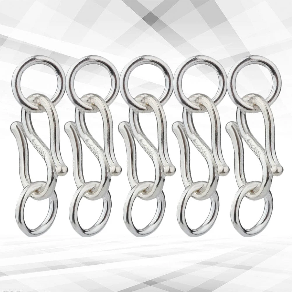 5pcs- Hook Bracelet Clasp Silver Pendant Clasp Hook- Hook Eye Clasp with Soldered Rings Jewelry Clasps and Closures for Jewelry