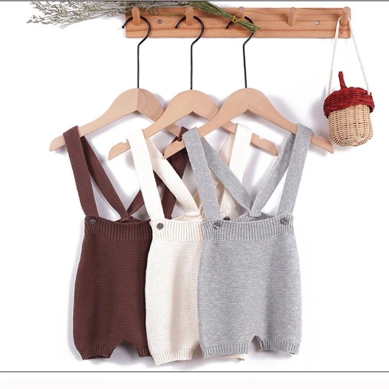 

2022 Infant Summer New Arrival Casual Knitted Overalls Girl Solid Knitted Overalls Boy Soft Thin Comfortable Cotton Short Pant