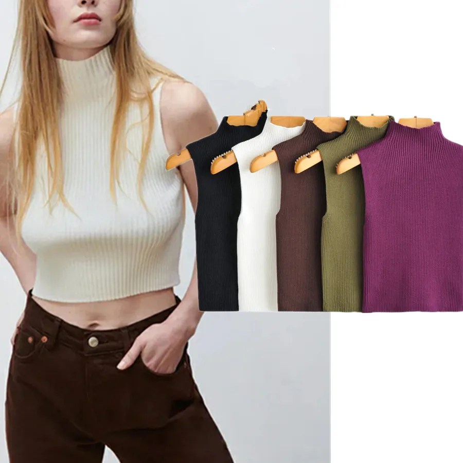 

Elmsk 2022 Summer T Shirt Women Ins Fashion Blogger Retro Turtleneck Tank Tops High Street Sexy Short Harajuku Tshirt Women