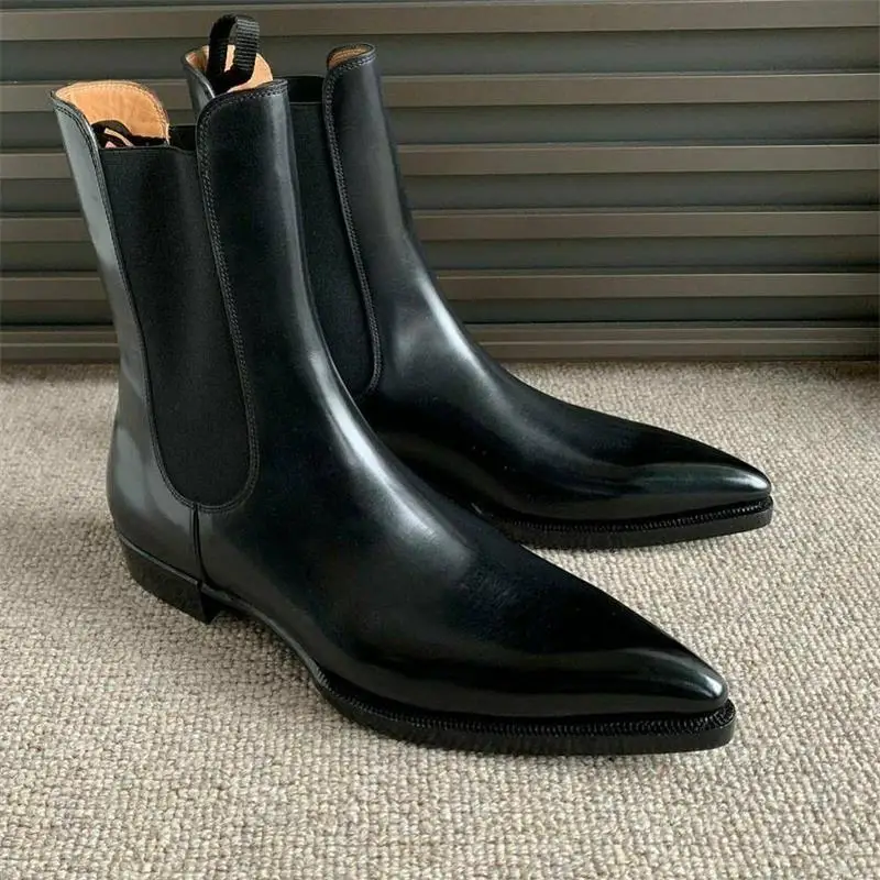 

Chelsea Boots Men Boots PU Black Classic Fashion Business Casual Street Personality High Top Slip-On Elegant Short Boots