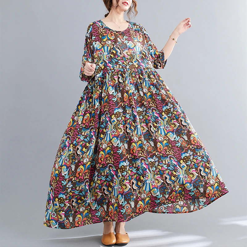 Летнее пляжное платье с цветочным рисунком для женщин Свободное длинное