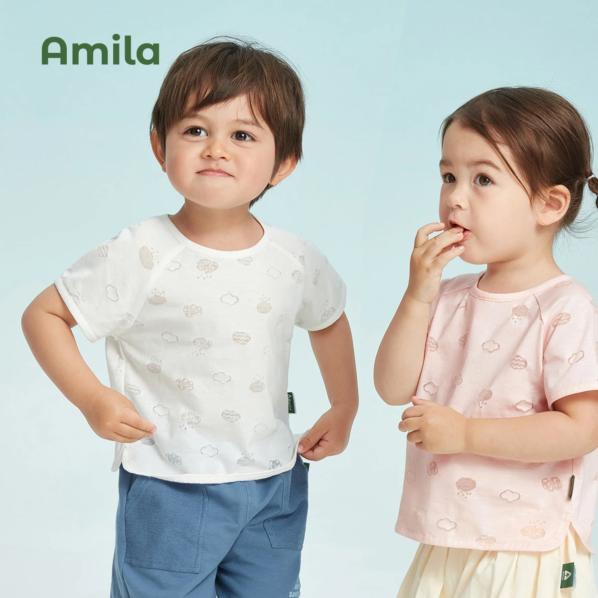 

Amila Children's Clothing Boys and Girls Baby Round Neck Short Sleeve 2022 Summer New Casual Bottoming T-shirt Breathable Tops