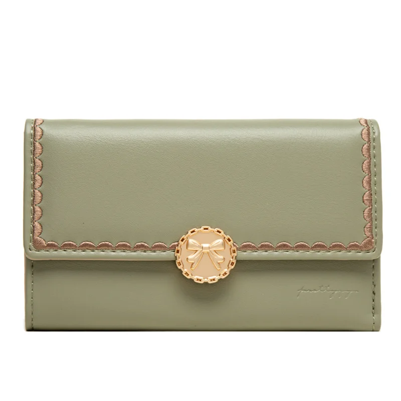 

Кошелек женский китайский новый и модный простой маленький кошелек тройного сложения с бантом и пряжкой