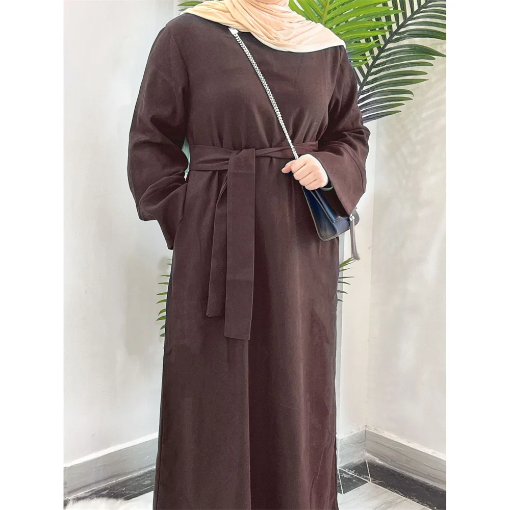 

Ramadan Muslim Women Prayer Abaya Casual Maxi Dress Turkey Arab Islam Kaftan Robe Belted Femme Dubai Jalabiya Caftan Clothing