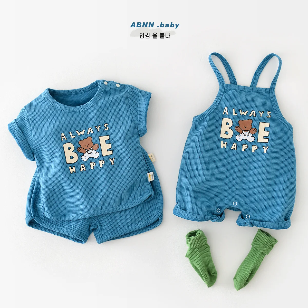 

Summer Girl Children Letter T-shirt Suit Boy Baby Cartoon Bear Casual Tops + Solid Shorts 2 Pcs Infant Cotton Suspender Jumpsuit
