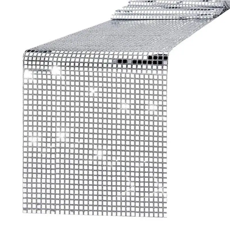 

30x274cm Disco Party Sequin Table Runner Mirror Silver Glitter Table Cover For Wedding Birthday Backdrop Decor