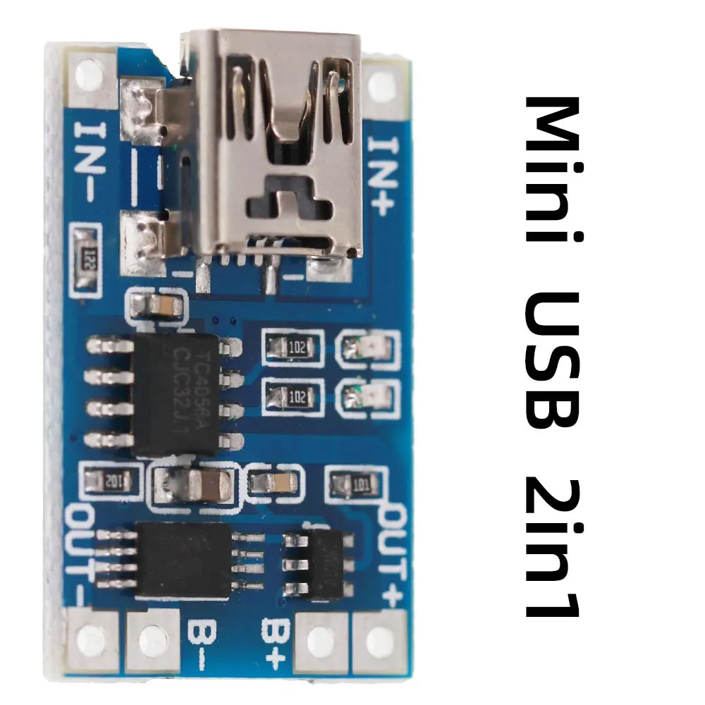 

5PCS Mini USB 2in1 5V 1A Micro/Type-c/Mini 18650 TP4056 Lithium Battery Charger Module Board With Protection Dual Functions