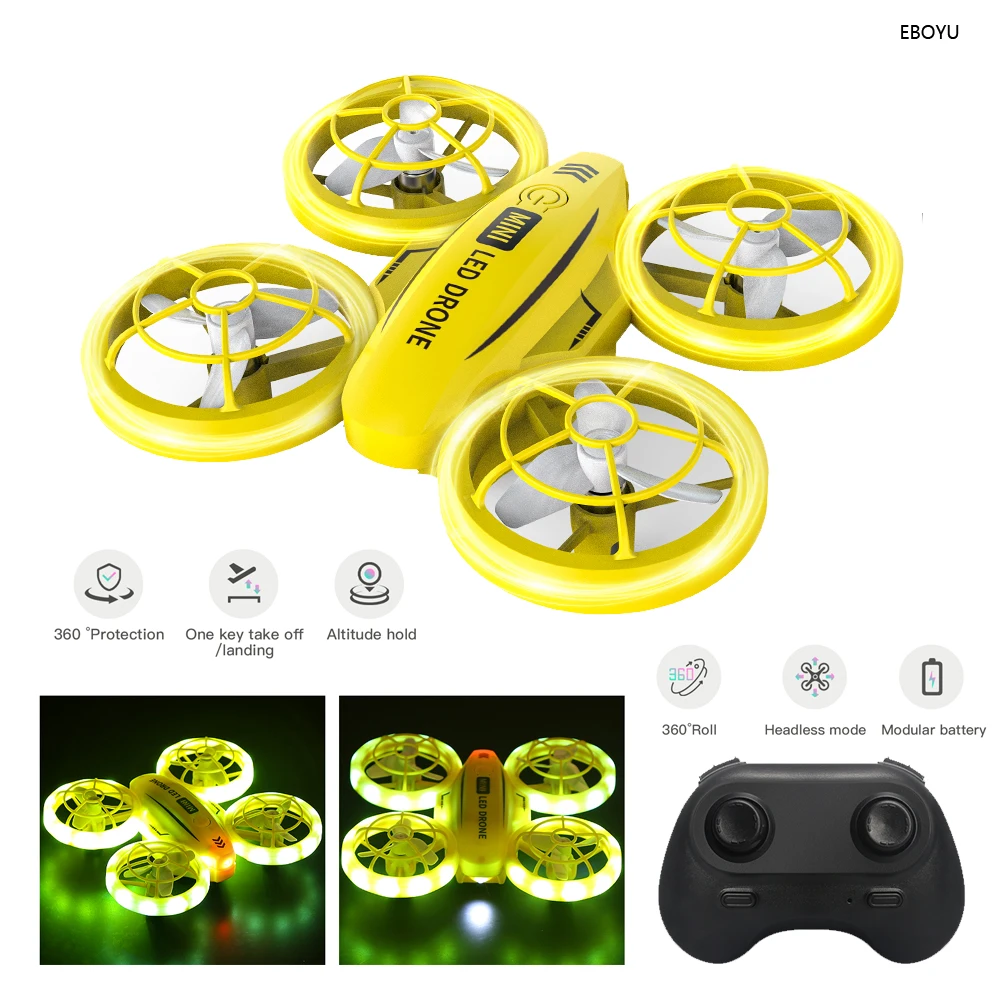 

EBOYU SG300 Mini RC Drone 2.4Ghz 4CH RC Quadcopter with Protection Net Altitude Hold Colorful LED Lights RC Helicopter Gift Toys