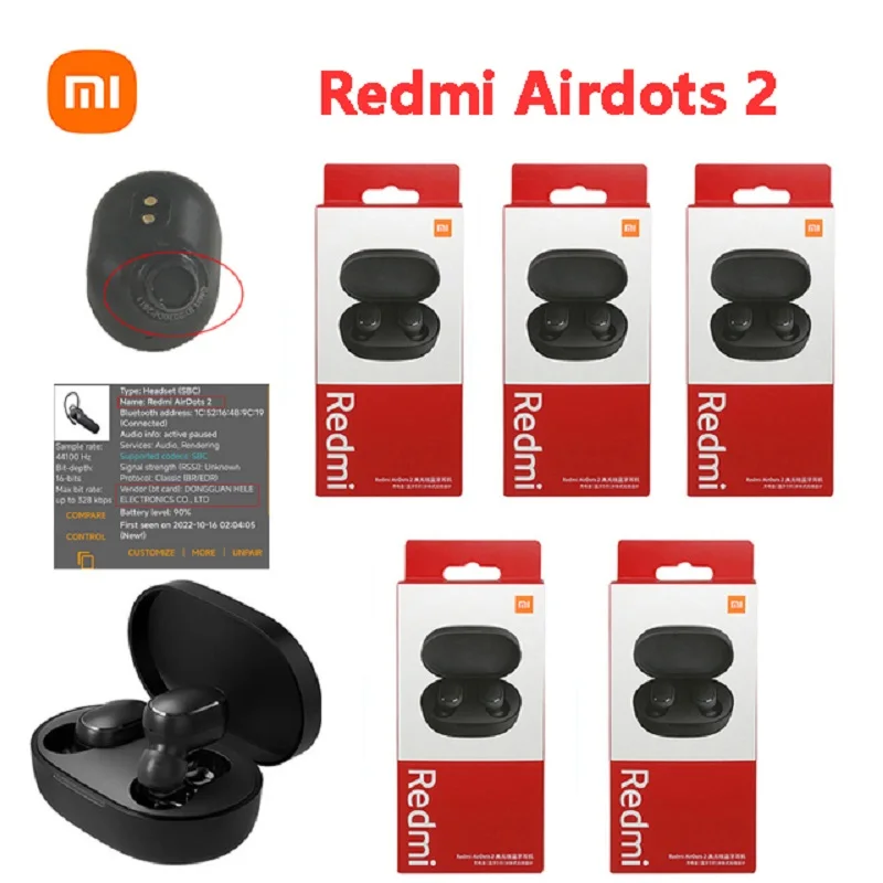 Оригинальные наушники Xiaomi Redmi Airdots 2 Bluetooth 5,0 с микрофоном, беспроводные наушники-вкладыши, Спортивная Музыкальная гарнитура, 5 шт., 10 шт.