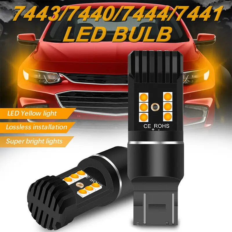 

2x 7443 7440 T20 LED Light Bulb Backup Reverse Light Brake Tail Light Anti Hyper Flash Amber LED Turn Signal Light Canbus Error