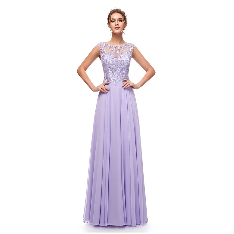 

Stunning Lilac Chiffon Sleeveless A Line Evening Dress Illusion Back Prom Party Gowns Robe De Soiree 5311