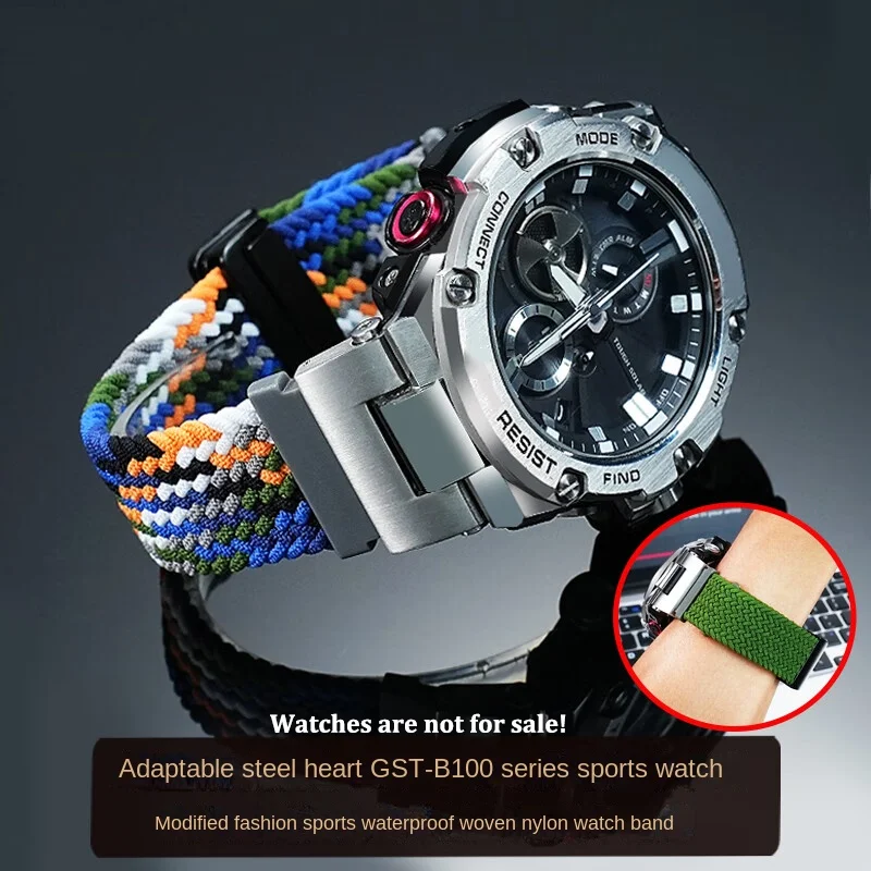 Фото Эластичный магнитный нейлоновый ремешок для Casio GST-B100/W120L/S16L/W300G/W110/W330, модифицированная тканая нейлоновая мужская парусиновая цепочка для спортивных часов №2