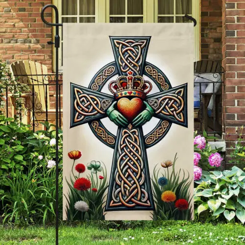 Ирландский кельтский флаг с крестом Claddagh Садовый