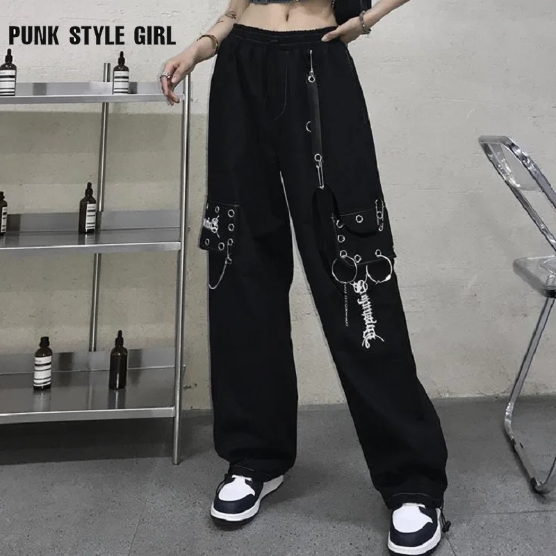 

Punk Cargo Pants Chain Women Gothic Techwear Y2K Jooger Kpop Y2k Wide Leg Trousers Female Hippie Baggy Mall Goth Hip Hop Pants