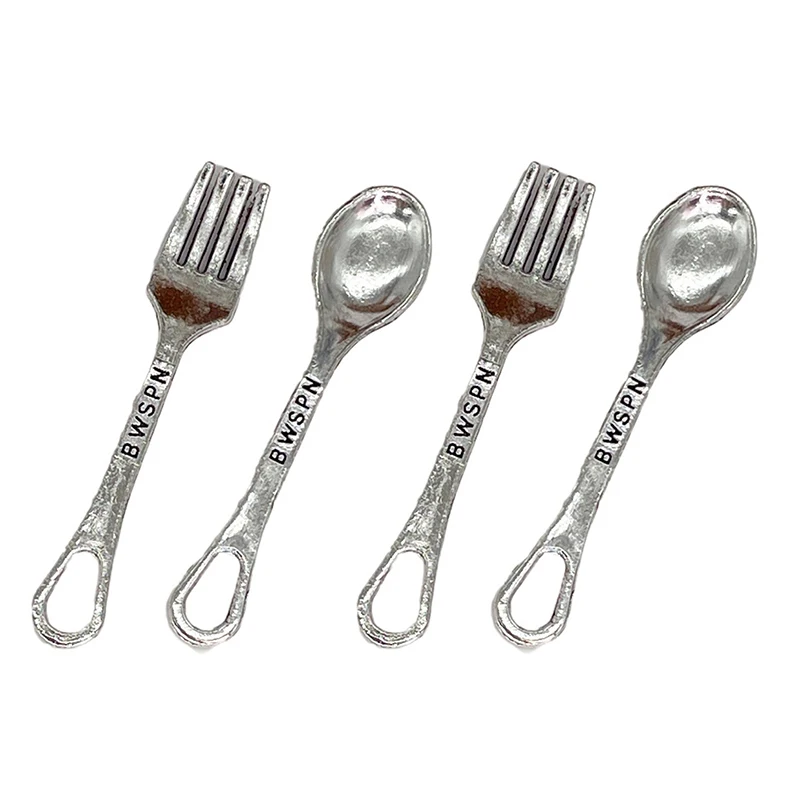 

4Pcs 1:6/1/12 Doll House Miniature Metal Tableware Model Mini Kitchen Fork Soup Spoon Toy Decoration Dollhouse Accessories