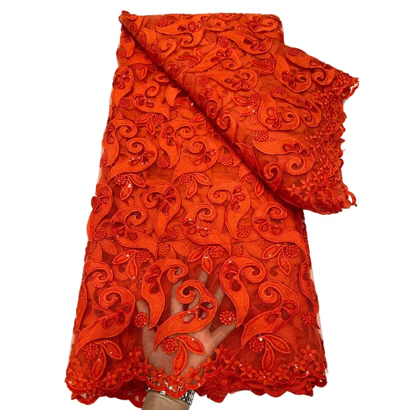 

African Lace Fabric Royal Blue Milk Silk Lace Fabric with Sequin Embroidered Guipure Lace Fabric for Women Dresses