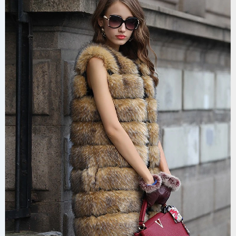 Long Furry Fur Coats Women Winter Ladies Luxury Fake Fox Fur Coats Slim Fake Leather Vests New Vests Long Coats Women's Coats