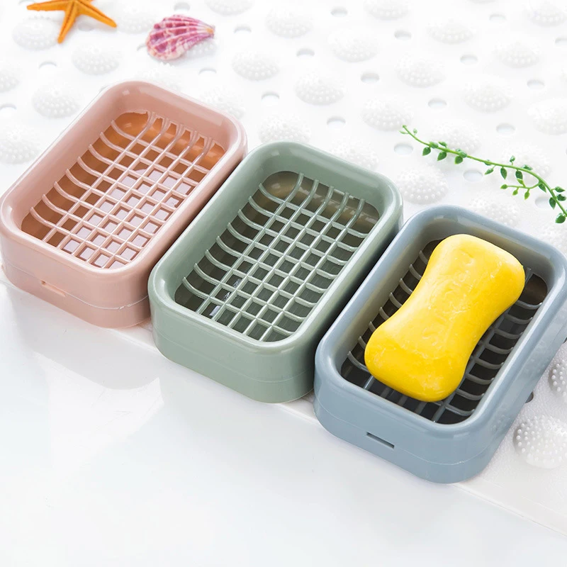 

Bathroom Soap Dish Portable Soap Storage Holder Soap Box 2 Layers Drain Rack Container Soap Protection Box Environmentally