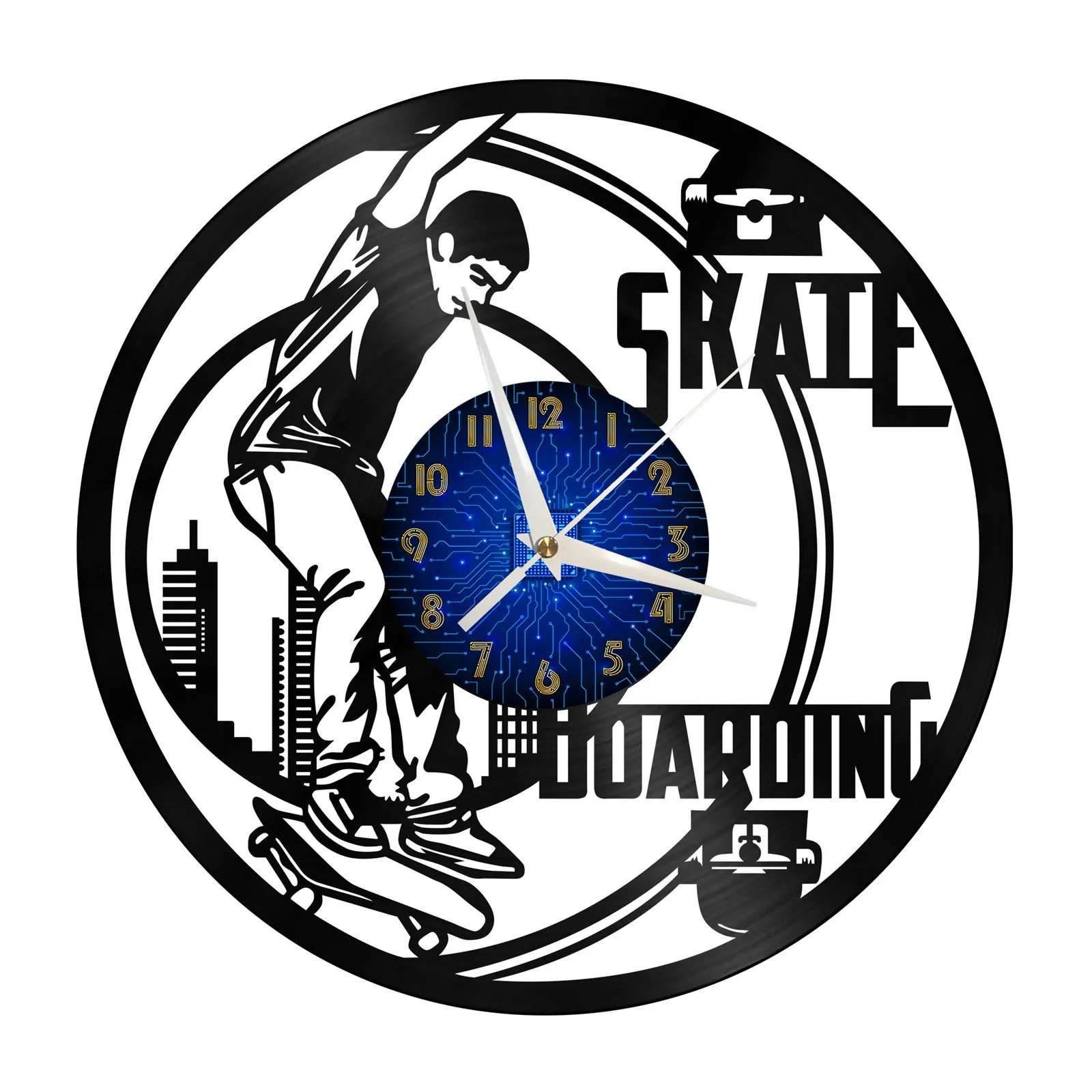 

Настенные виниловые часы для скейтборда, креативный дизайн, бесшумные светящиеся 3d-часы, 12 светодиодов, современный декор для гостиной