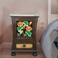 Thai-style Solid Wood Bedside Table Retro Storage Decorative Cabinet Pastoral Style Drawer Cabinet Small Cabinet 40cm Bedroom