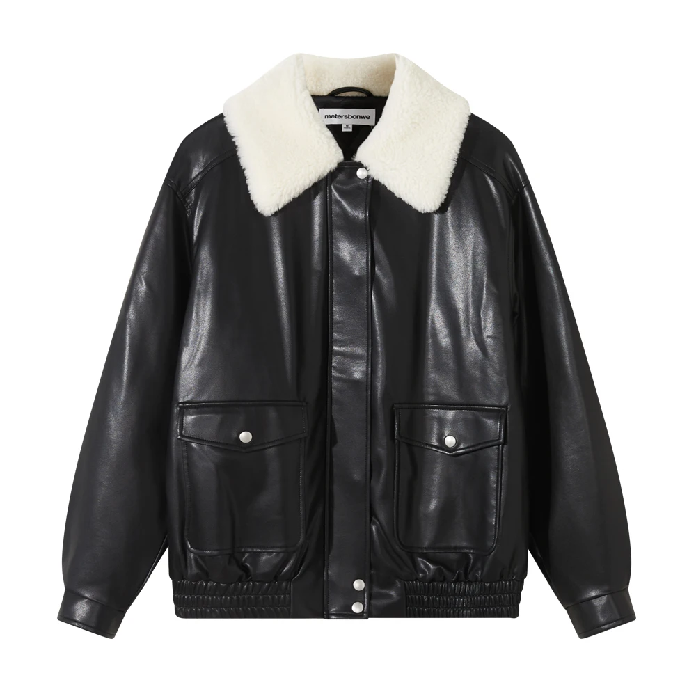 Metersbonwe-женские зимние теплые толстые пальто из искусственной кожи с лацканами