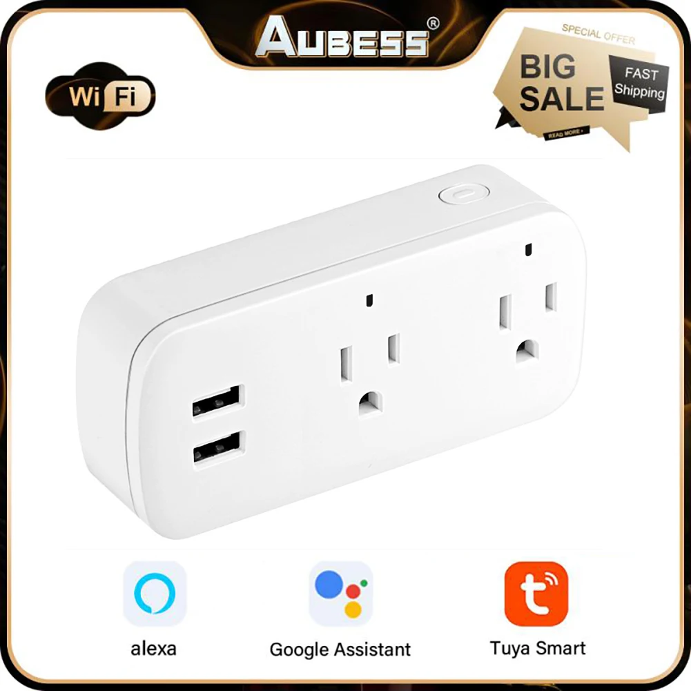 

Tuya Wifi умная розетка 16А штепсельная вилка стандарта США 2 usb-порта с приложением синхронизации умный дом Голосовое управление работает с Alexa ...