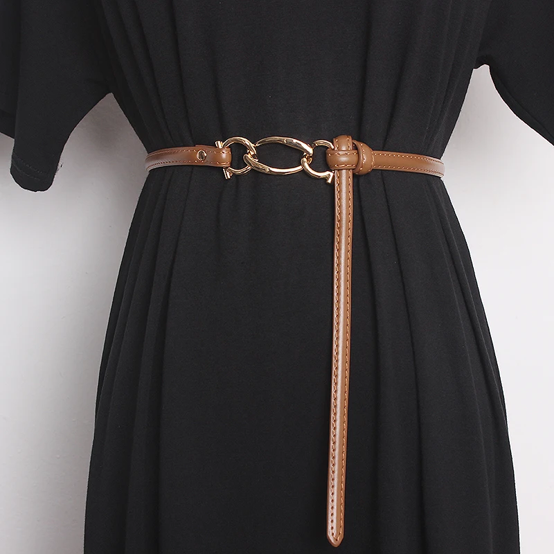 2023 New alloy buckle chain belt women's simple knot thin belt