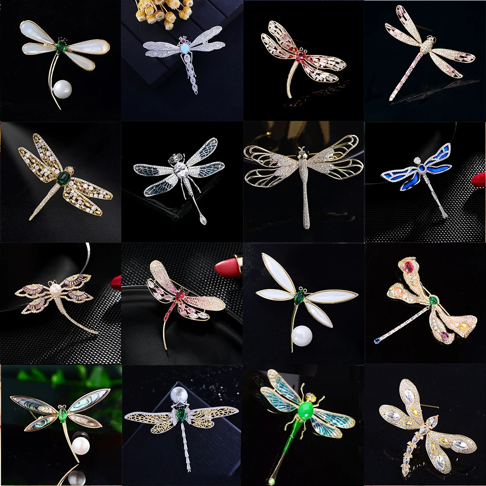 

OKILY Delicate AAA Cubic Zirconia Dragonfly Brooches for Women Accessories Elegant Insect Brooch Pin Trendy Jewelry Decoration