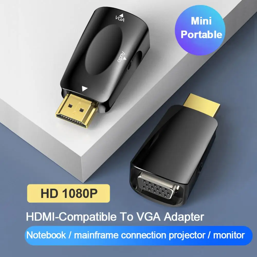 

3.5 Mm Jack Audio Hdmi-compatible To Vga Cable Digital-to-analog Converter Small Aux Audio Cable Hd 1080p Portable