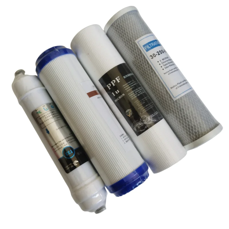 

1 set (4pcs) 10 "Water Purifier Filter PP+UDF+CTO Reverse Osmosis Kitchen Water Purifier PP Cotton Coconut Activated carbon
