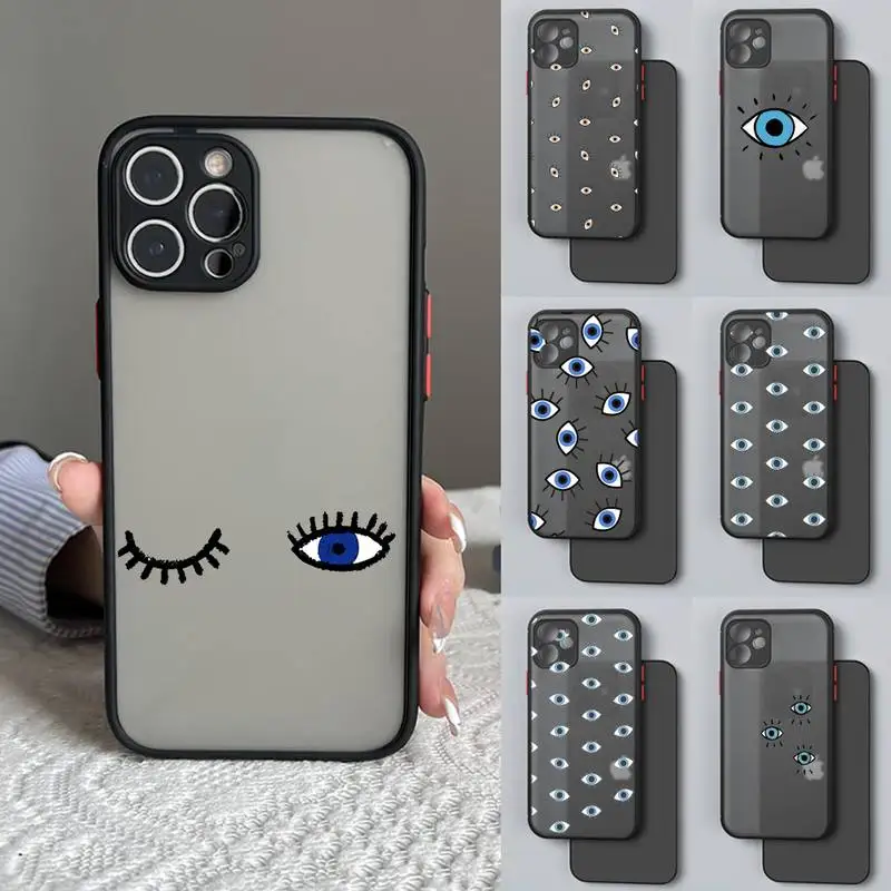 

Eye Blue Evil Eye Print Clear Phone Case Matte Fundas Shell Cover For Iphone 6 6s 7 8 Plus Xr X Xs 11 12 13 Mini Pro Max