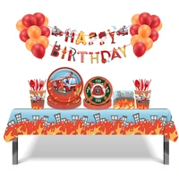fireman theme disposable tableware paper cups plates napkin kids birthday fire truck boy baby shower party decoration supplies
