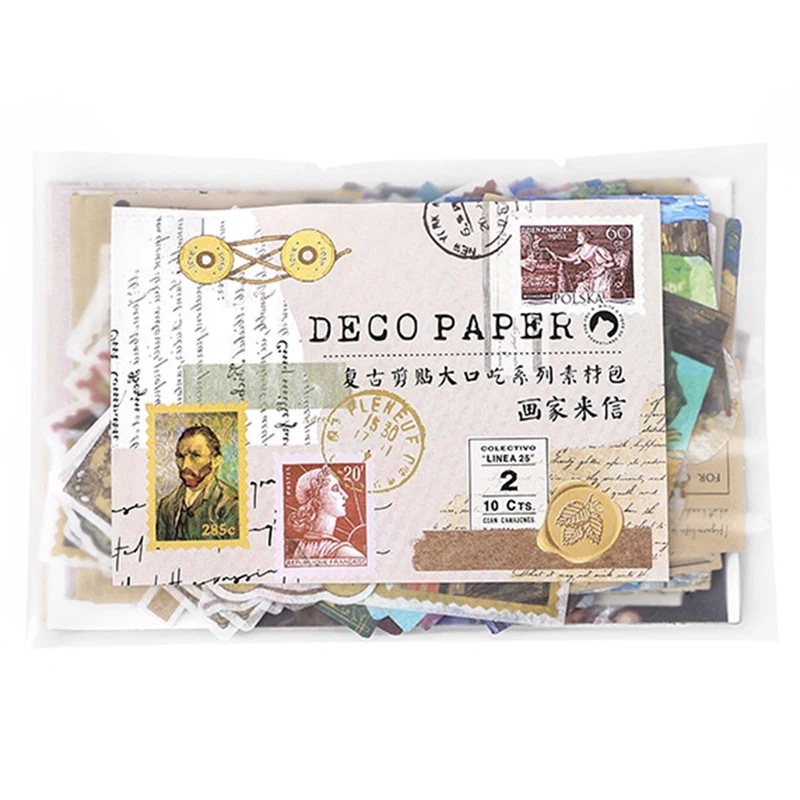 

200 Art Stickers for Diary Vintage Paper for Scrapbooking Planner Notebook DIY Craft Kits Stamp Stickers