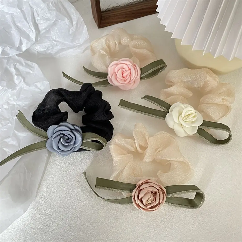 

2022 Summer New High-end Camellia Large Intestine Hair Ring Gentle Temperament Flower Head Rope Ladies Hairstyle Accessories