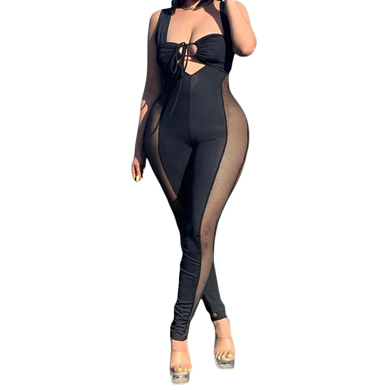 

Женский прозрачный сетчатый комбинезон hirigin модные, пикантный однотонный комбинезон без рукавов с завязкой и квадратным вырезом для взрослых
