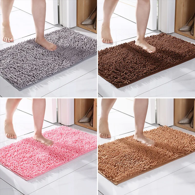 Inyahome Plush Microfiber Non Slip Soft Bathroom Rug Absorbent Machine Washable Chenille Bath Mat Quick Dry Shag Bathroom Carpet