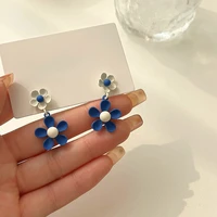 fashion jewelry s925 needle blue flower earrings 2022 new trend spring summer design sweet korean dangle drop earrings for girl